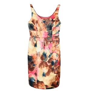 Merona Abstract Print Sheath Dress Size 2 Peach Green Coral Side Zip Lined